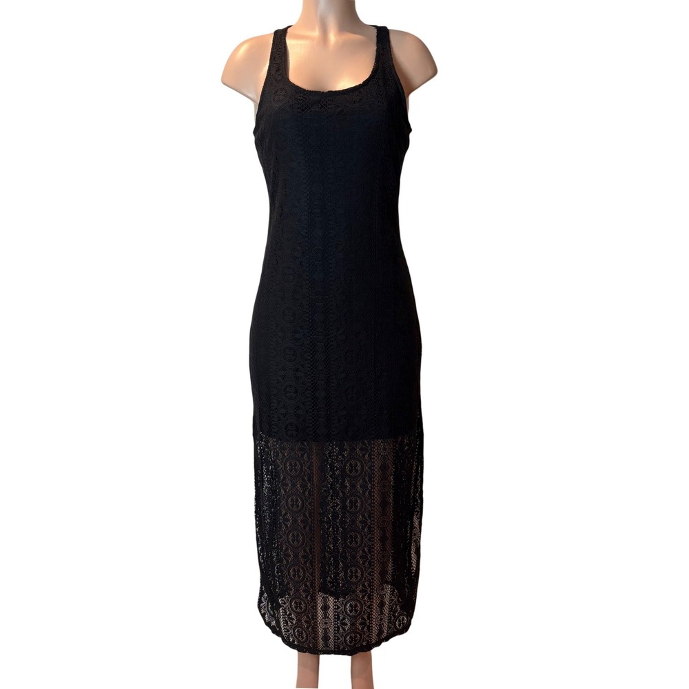 No Boundaries Black Lace Maxi Tank Dress Racerback Size M Gothic